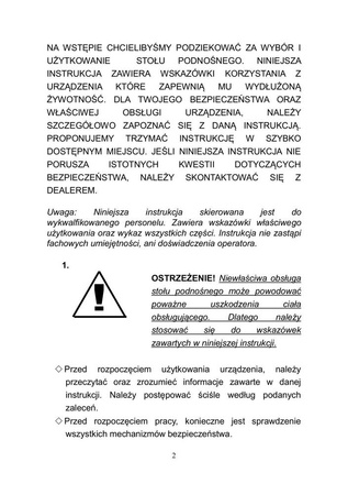 Stacjonarny stół podnośny (udźwig: 1000 kg, wymiary platformy: 1300x820mm, wysokość podnoszenia min/max: 305-1780 mm) 310558