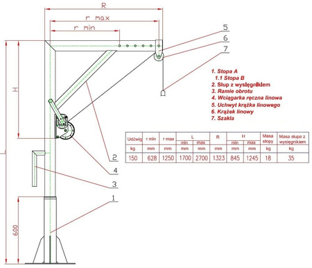 Żuraw słupowy z wciągarką ręczną (udźwig: 150 kg) 95871616