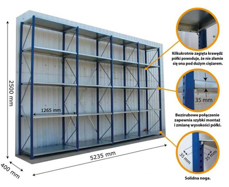 Regał magazynowy, Regały półkowe - 20 półek (wymiary: 5235x2500x400 mm) 22978053