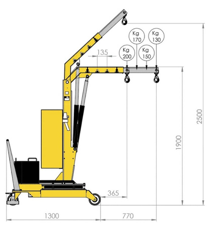 LIFERAIDA Mini żuraw z ramieniem obrotowym i podnoszeniem elektrycznym (udźwig: 200 kg, maks. wysieg ramienia: 1270 mm, maks. wysokość: 2850 mm) 03082016