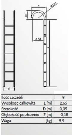 Drabina aluminiowa opieralna anodowana Drabex 9 stopniowa (wysokość robocza: 4,15m) 99674721