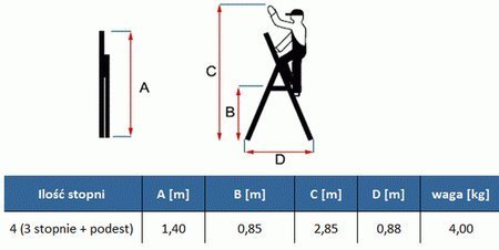 Aluminiowa drabina domowa KRAUSE Secury 4 stopniowa (wysokość robocza: 2,85m) 99674624