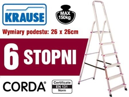 Aluminiowa drabina domowa Krause,  6 stopni (wysokość robocza: 3,20m) 99674644