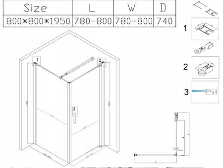 Calbati Kabina prysznicowa 80x80 szkło 6mm kwadrat czarna 23178217