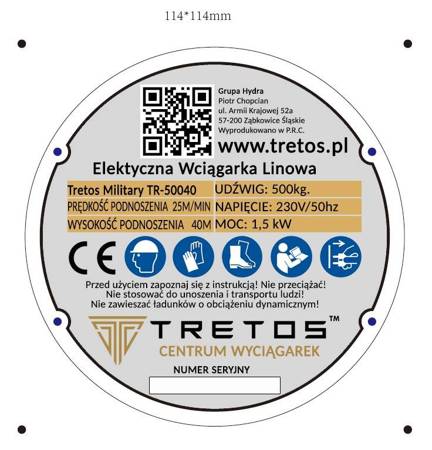 Elektryczna 500kg/40m bezprzewodowa wciągarka linowa Tretos Military TR-50040 81672