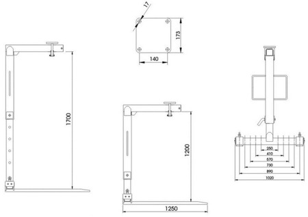 HYLDROBLE Widły do palet grawitacyjne pod rotator - do wyboru łącznik między rotatorem a widłami (udźwig: 2 T, długość wideł: 1000mm, robocza: 170mm) 80879957