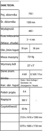 IMERBUS Mieszarka do zapraw o dużej wydajności przystosowana do holowania (pojemność zbiornika: 750 L, prędkość mieszania: 35 l/min., silnik: 400V/50Hz, 4 kW, 9 A) 05668332