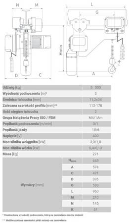 IMPROWEGLE Wyciągarka łańcuchowa elektryczny (udźwig: 5 T, wysokość podnoszenia: 3 m) 33981684