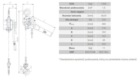 IMPROWEGLE Wyciągarka łańcuchowa, rukcug (udźwig: 1500 kg, wysokość podnoszenia: 5 m) 33982724