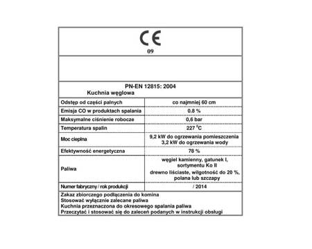 Kuchnia, angielka, moc kuchni/wody: 9,2/3,2kW, Jawor z wężownicą (obudowana, kolor: brązowy) - spełnia anty-smogowy EkoProjekt 25980272