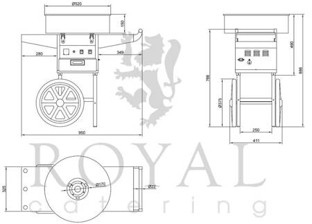 Maszyna do waty cukrowej z wózkiem i bez pokrywy Royal Catering (moc: 1200W, rozmiar garnka: 52cm) 45679915