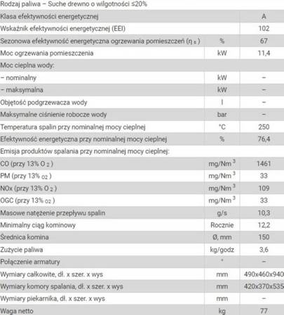 Piec kominek koza żeliwny 11kW - spełnia anty-smogowy EkoProjekt 04482066