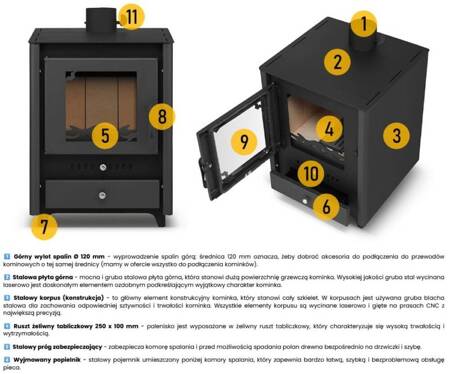 Piec stalowy kominek wolnostojący 12,3-14,3kW na drewno (średnica wylotu spalin: 130mm) - spełnia anty-smogowy EkoProjekt 99682764