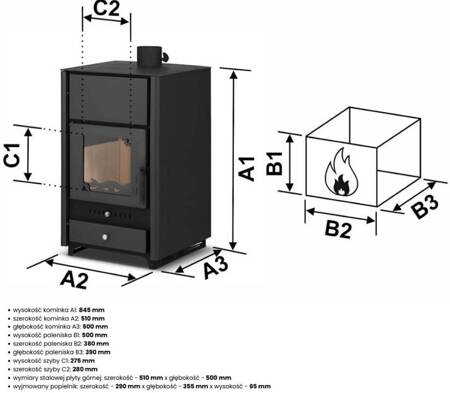 Piec stalowy kominek wolnostojący 12,3-14,3kW na drewno (średnica wylotu spalin: 130mm) - spełnia anty-smogowy EkoProjekt 99682764