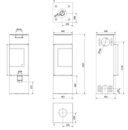 Piec stalowy prawy 7,3kW (czarny) - spełnia anty-smogowy EkoProjekt 30082754