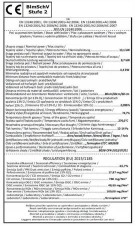 Piec wolnostojący 4,4-13,1/8,7kW z płaszczem wodnym (średnica wylotu spalin: 120 mm) - spełnia anty-smogowy EkoProjekt 99680031