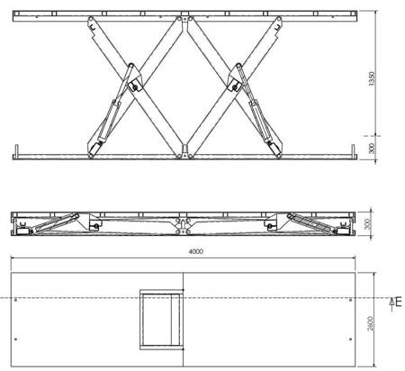 Podnośnik, podest nożycowy (udźwig: 5000 kg, wymiary platformy: 4000x2600mm, wysokość podnoszenia min/max: 300-1650 mm, moc: 3,5kW) 01876246