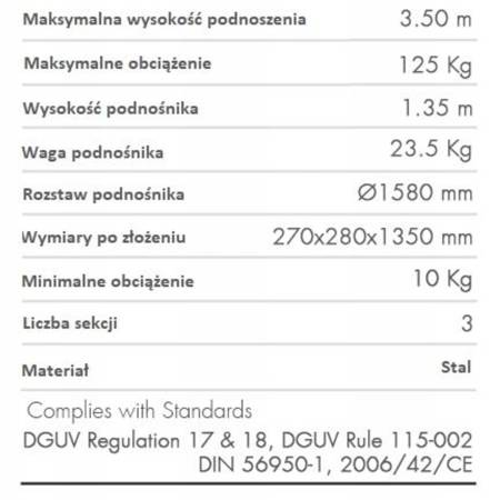 Podnośnik towarowy z wciągarką z automatycznym hamulcem (maks. wysokość podnoszenia: 3,5 m, maks. udźwig: 125 kg) 27481887