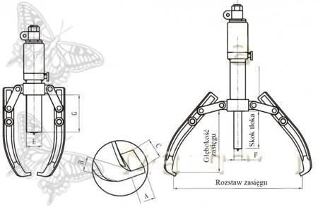 Ściągacz hydrauliczny (siła: 5 T, rozstaw zasięgu: 50-200 mm, głębokość zasięgu: 140mm) 08780095