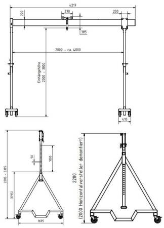 Suwnica aluminiowa na kołach składana (udźwig suwnicy: 1000 kg, belka długość: 4,217m, wysokość robocza: 2000-3000 mm) 99982202