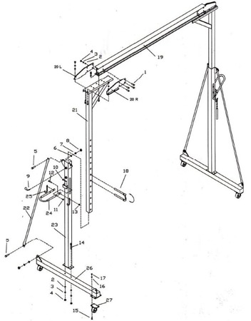 Suwnica bramowa na kółkach (udźwig: 2000 kg, wysokość robocza: 2400-3600 mm, szerokość między kolumnami: 2360 mm) S322, 55870983