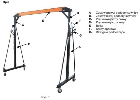 Suwnica bramowa na kółkach (udźwig: 2000 kg, wysokość robocza: 2400-3600 mm, szerokość między kolumnami: 2360 mm) S322, 55870983