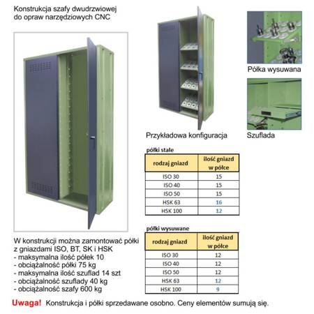 Szafa jednodrzwiowa do opraw narzędziowych CNC, bez półek (wymiary: 1167x487x2022 mm) 00881883