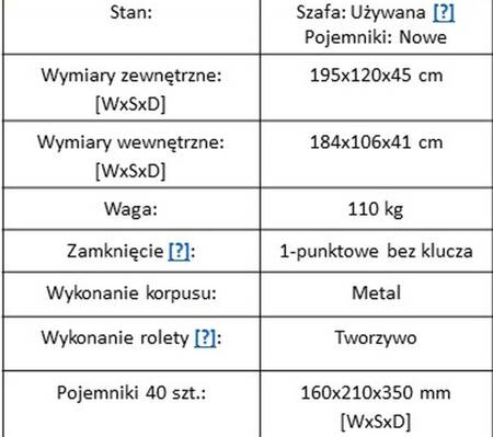 Szafa z 40 pojemnikami, metalowa - model używany (wymiary: 195x120x45 cm) 17682680