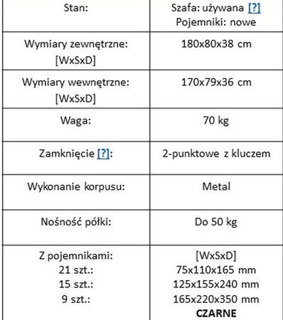 Szafa z 45 pojemnikami, metalowa - model używany  (wymiary: 180x80x38 cm) 17682679