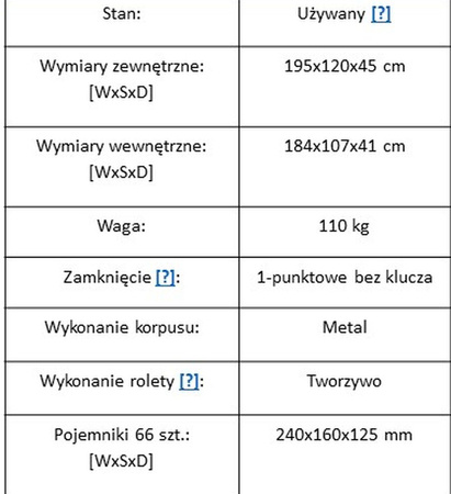 Szafa z 66 pojemnikami, metalowa - model używany (wymiary: 195x120x45 cm) 17682681