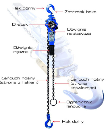 Wyciągarka łańcuchowa dźwigniowa (udźwig: 1,5 T, wysokość podnoszenia: 6m) 22081912