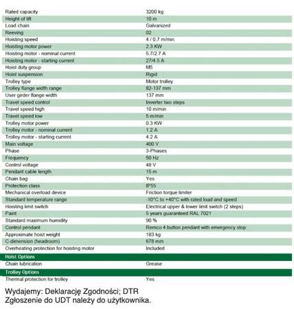 Wyciągarka łańcuchowa elektryczna z wózkiem (udźwig: 3200 kg, prędkość podn.: 10 m/min) 33979808