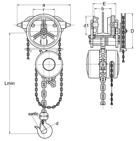 Wyciągarka łańcuchowa przejezdna (wysokość podnoszenia: 3m, szerokość belki: 125-185 mm, udźwig: 7,5 T) 22077033