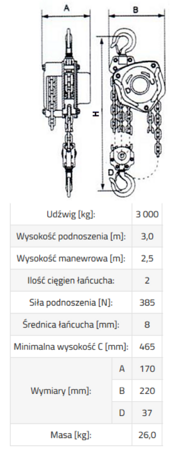 Wyciągarka łańcuchowa (udźwig: 3000 kg, wysokość podnoszenia: 5 m) 33982726