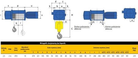 Wyciągarka linowa stacjonarna elektryczna, sterowanie-kaseta, układ lin-2/1 (udźwig: 2000 kg, wysokość podnoszenia: 10m) 02874850