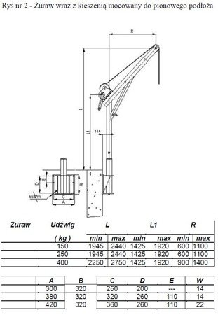 Żuraw ze stopą i wciągarką ręczną z liną 12m - ocynk (udźwig: 400 kg, wysokość podnoszenia: 2250-2750 mm) 53376761